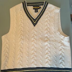 RARE! Ralph Lauren RUGBY V-Neck Cable Knit Sweater Vest | Cream | Collegiate L